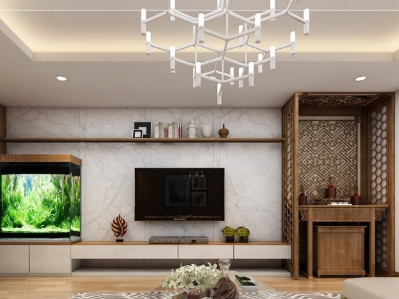 Mẫu phòng khách kết hợp phòng thờ đẹp và hiện đại theo xu hướng 2025 16 Mẫu phòng khách kết hợp phòng thờ đẹp và hiện đại theo xu hướng 2025